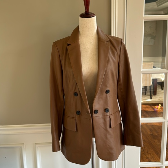 FRAME 70s Blazer - Leather Jacket size 6 Latte - Picture 6 of 16